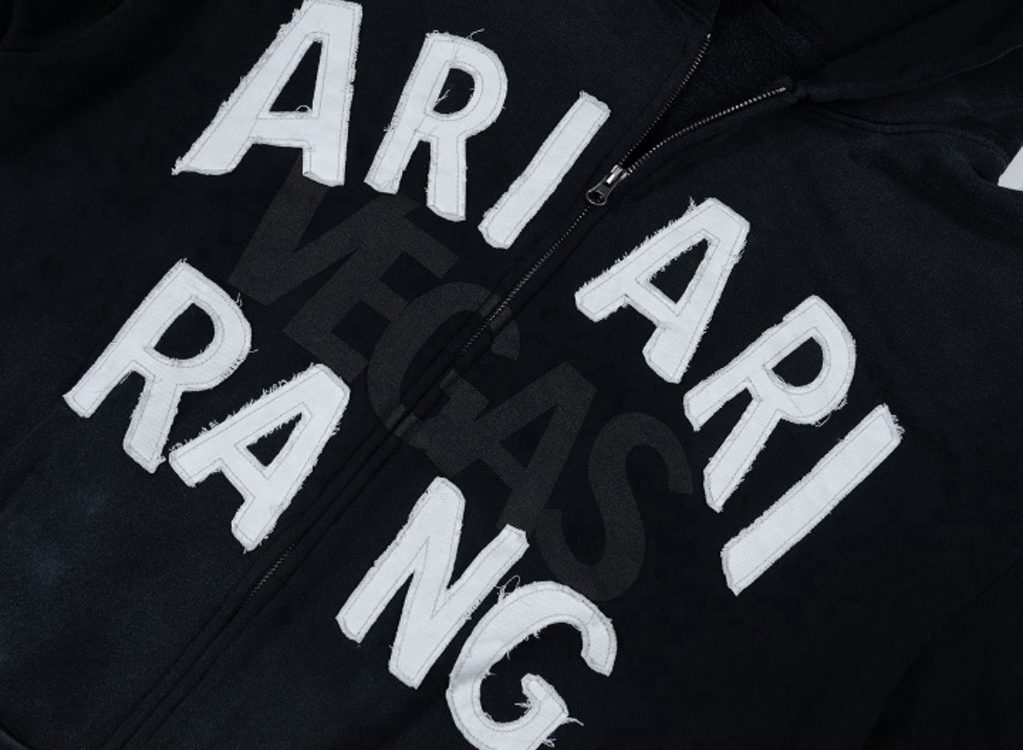 Ari Vegas Men’s Black Full Zip Hooded Hoodie Pockets Graphic Logo Size M