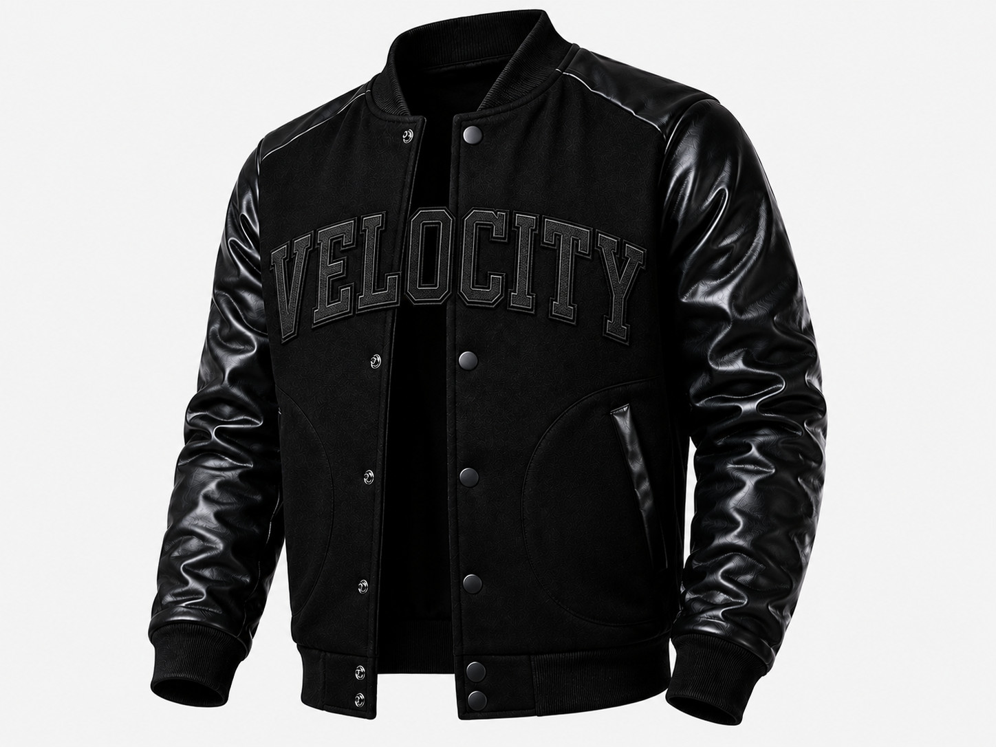 Men’s Black Varsity Jacket Letterman Bomber Coat Custom VELOCITY XS-5XL