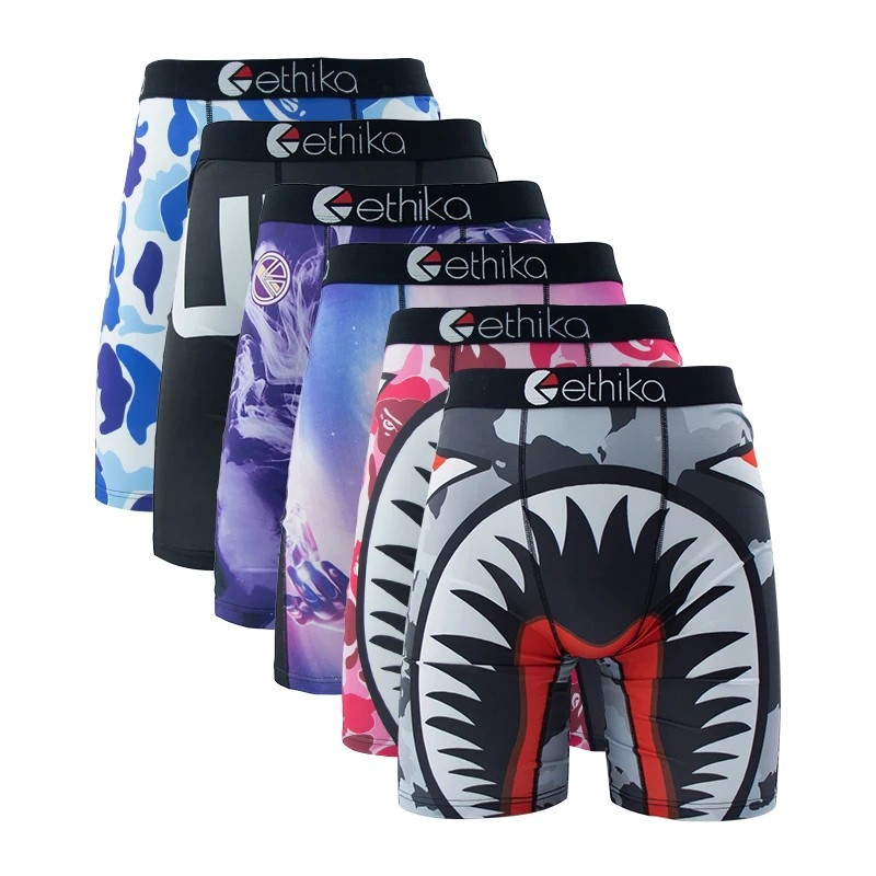 ETHIKA 6Pcs Men Underwear Boxers Breathable Man Swimming Underpants Plus Size