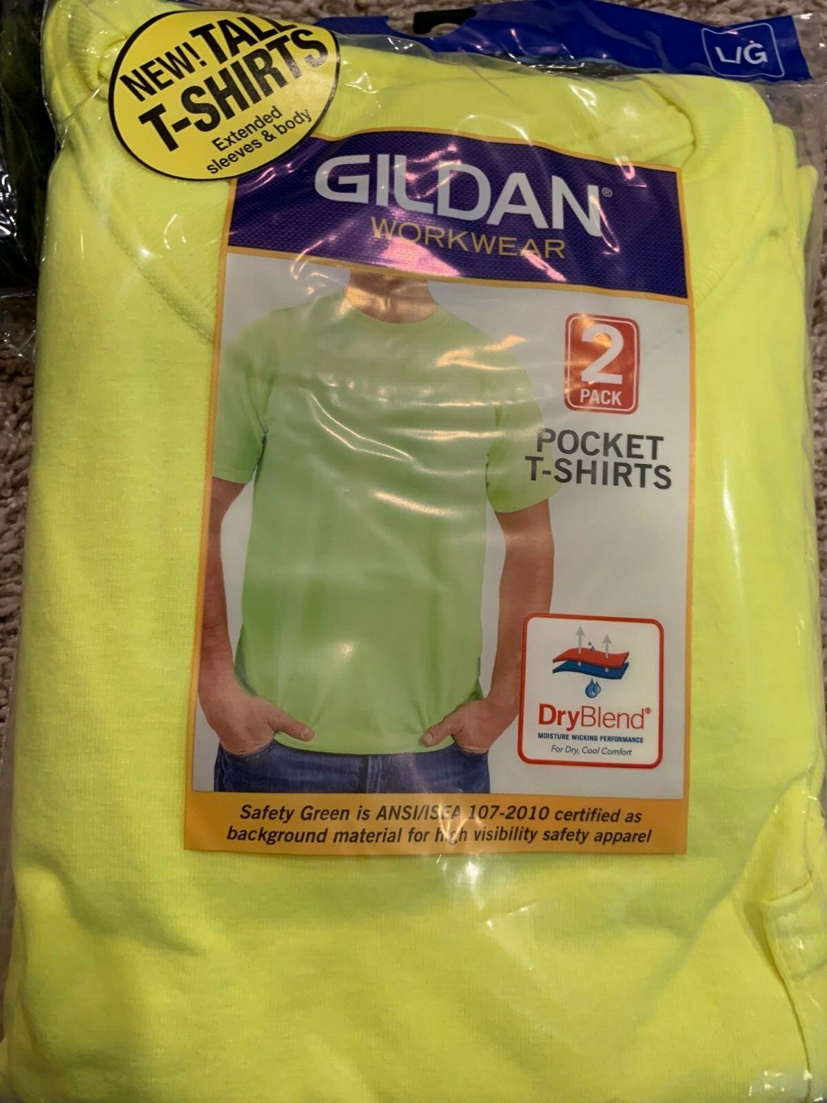 Gildan Men’s T-Shirts DryBlend WorkWear Tall Sizes W/Pocket 2-Pack XLTLT J5-12