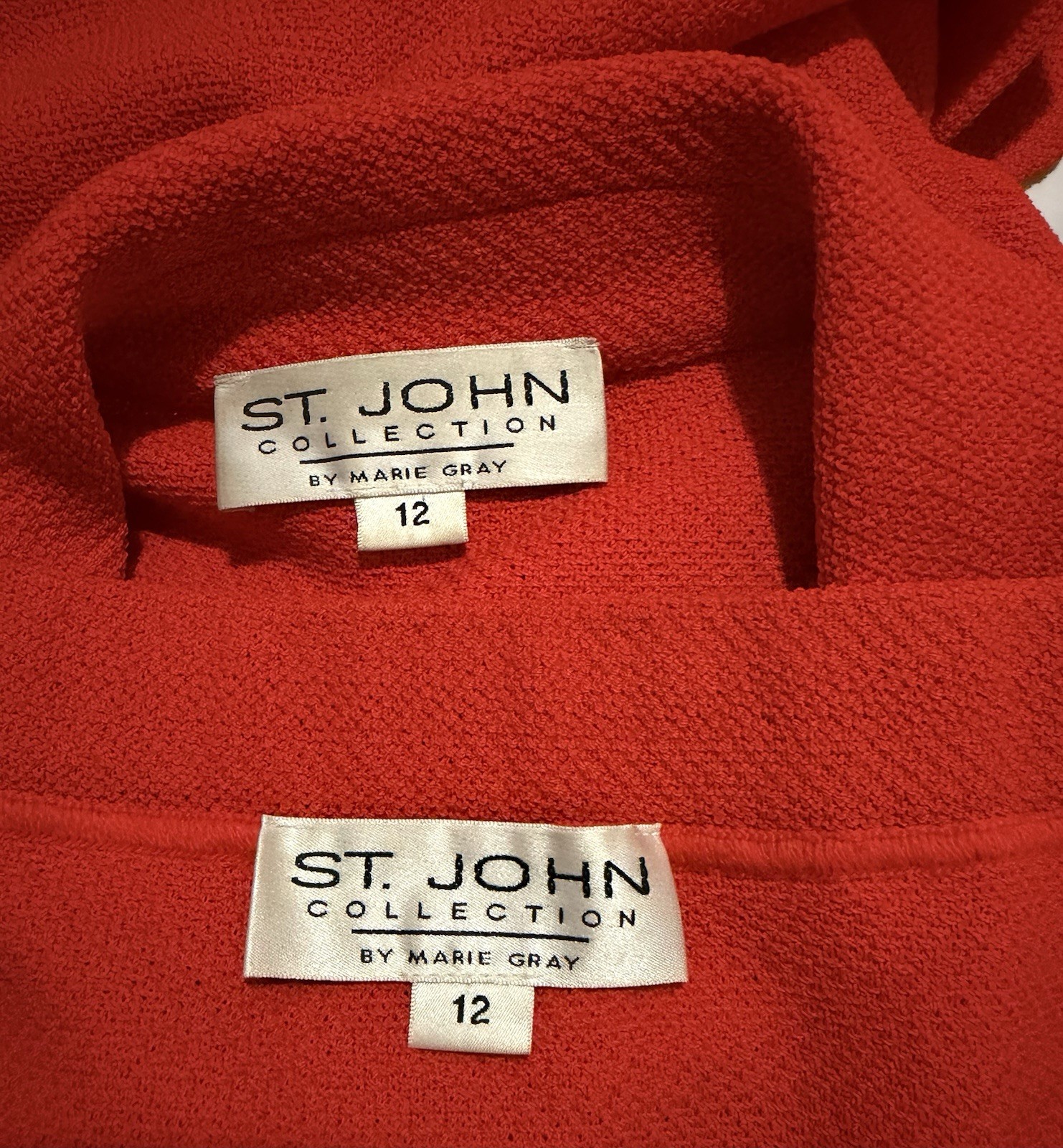 St. John Collection Women’s 2pc Knit Skirt Suit Red / Orange sz-12