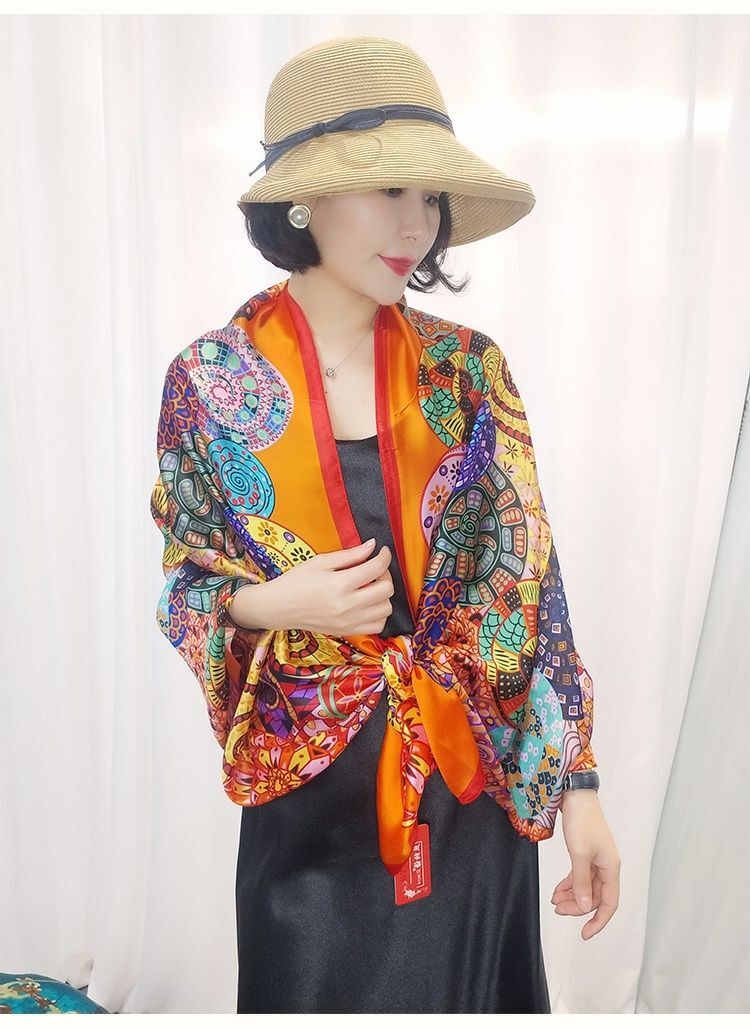 Faux Silk Long Scarf Shawl Sun Protection Beach Wrap Travel Cover for Women