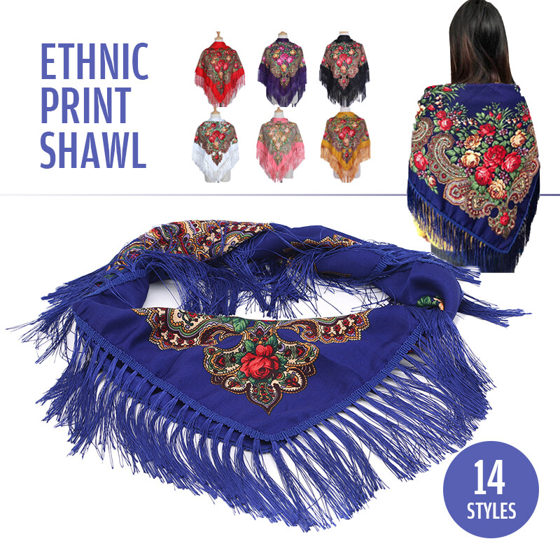 Ethnic Style Shawl Print Square Scarf Cotton Scarf Retro Tassel Shawl Women