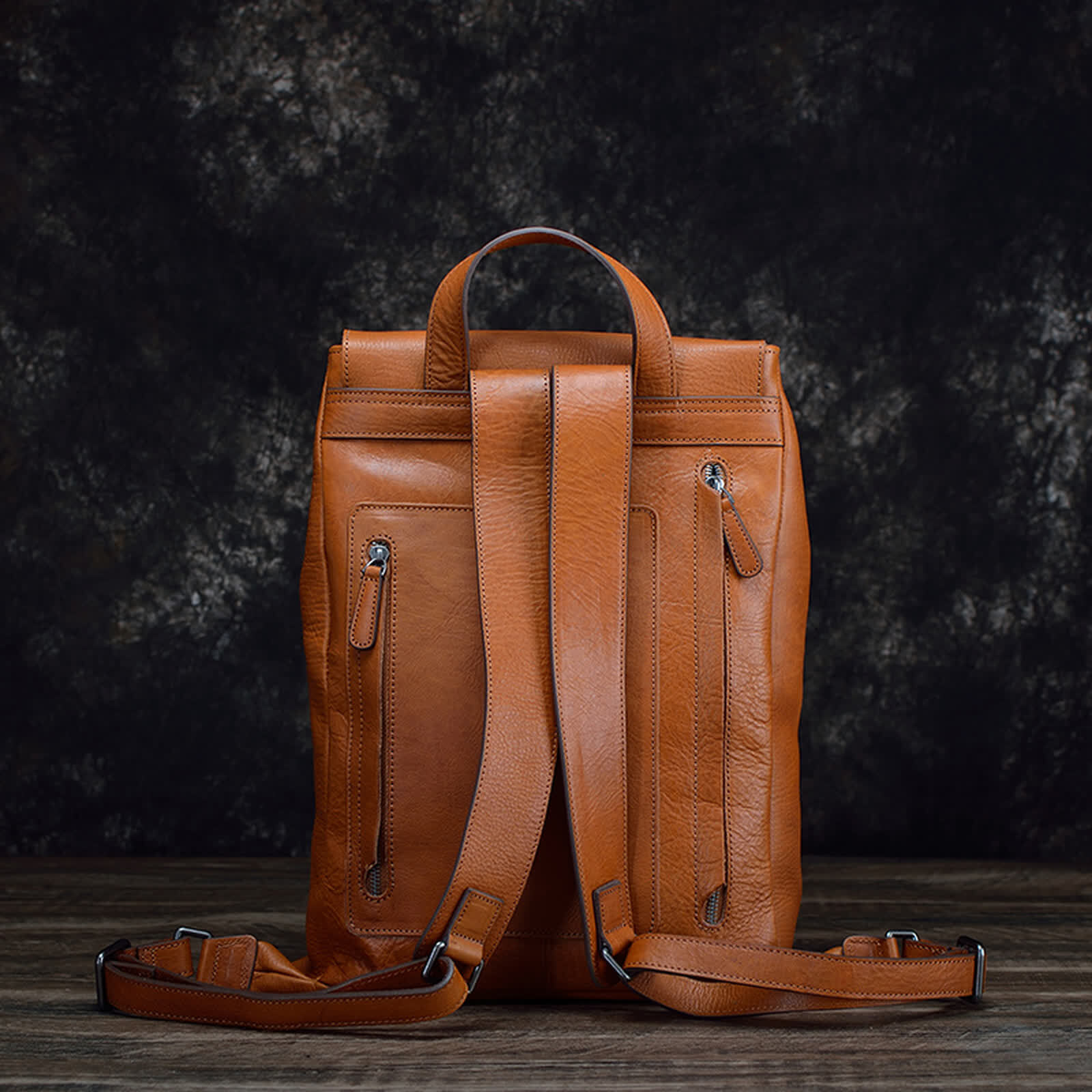 Erivis Women’s Brown Backpack Leather Durable Buckles Zipper Pockets