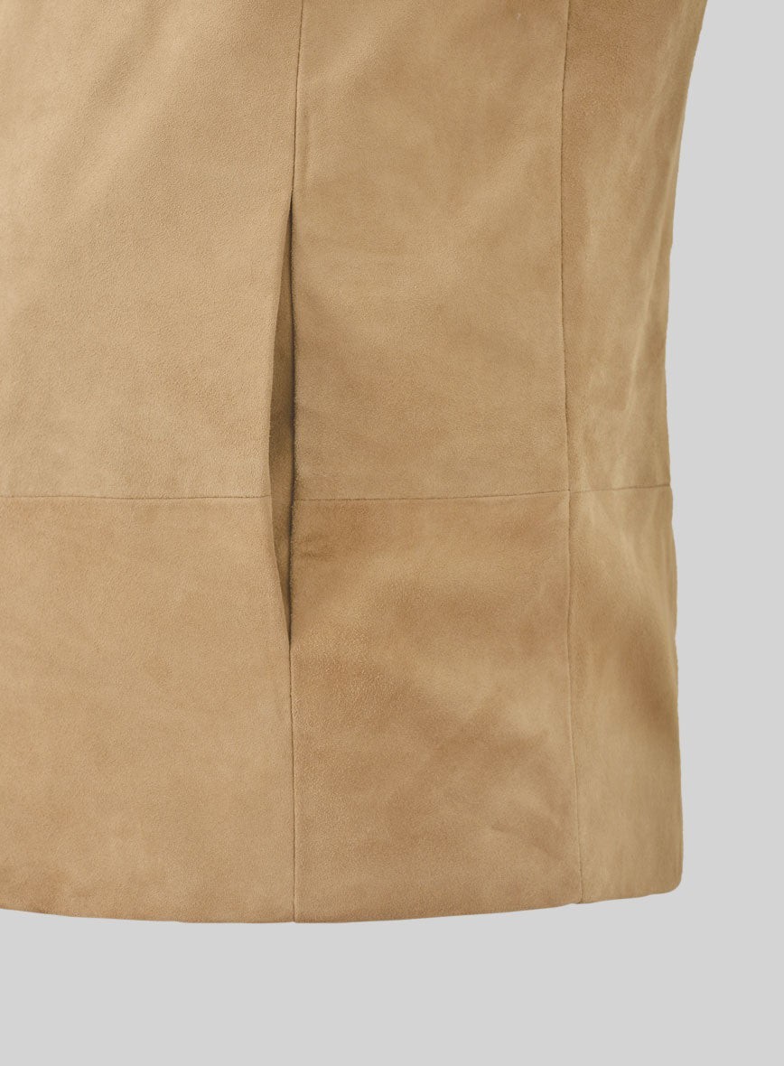 Men’s Beige Tan Suede Leather Jacket Minimalist Slim Fit Luxury Zip Bomber Coat