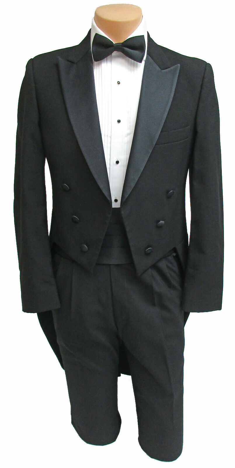Men’s Black Tuxedo Tailcoat 100% Wool with Satin Peak Lapel Formal Wedding Mason