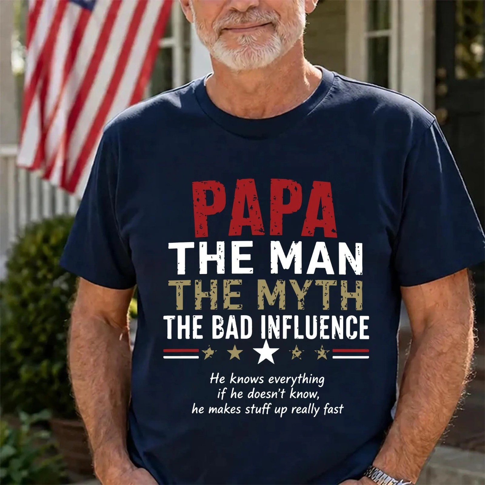 Dad The Man The Myth The Bad Influence Shirt Funny Father’s Day Gift S-5XL