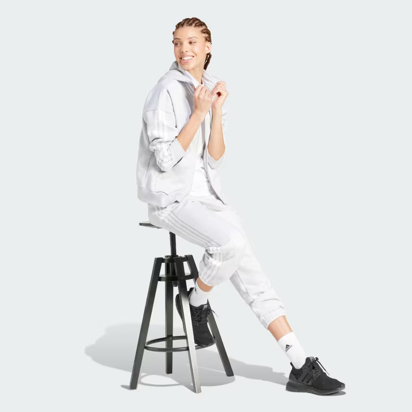 adidas women Essentials 3-Stripes Full-Zip Fleece Hoodie