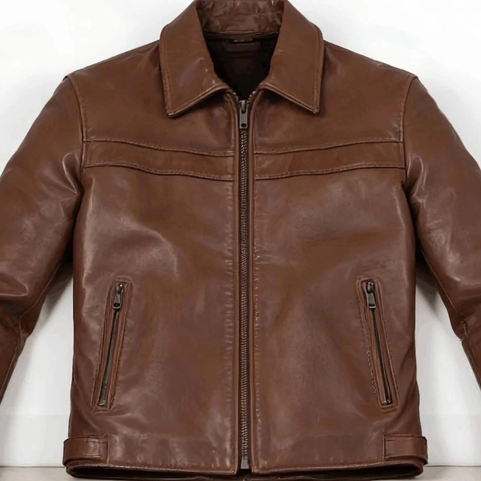 Men’s Brown Leather Cafe Racer Jacket Classic Vintage Motorcycle Handmade Coat