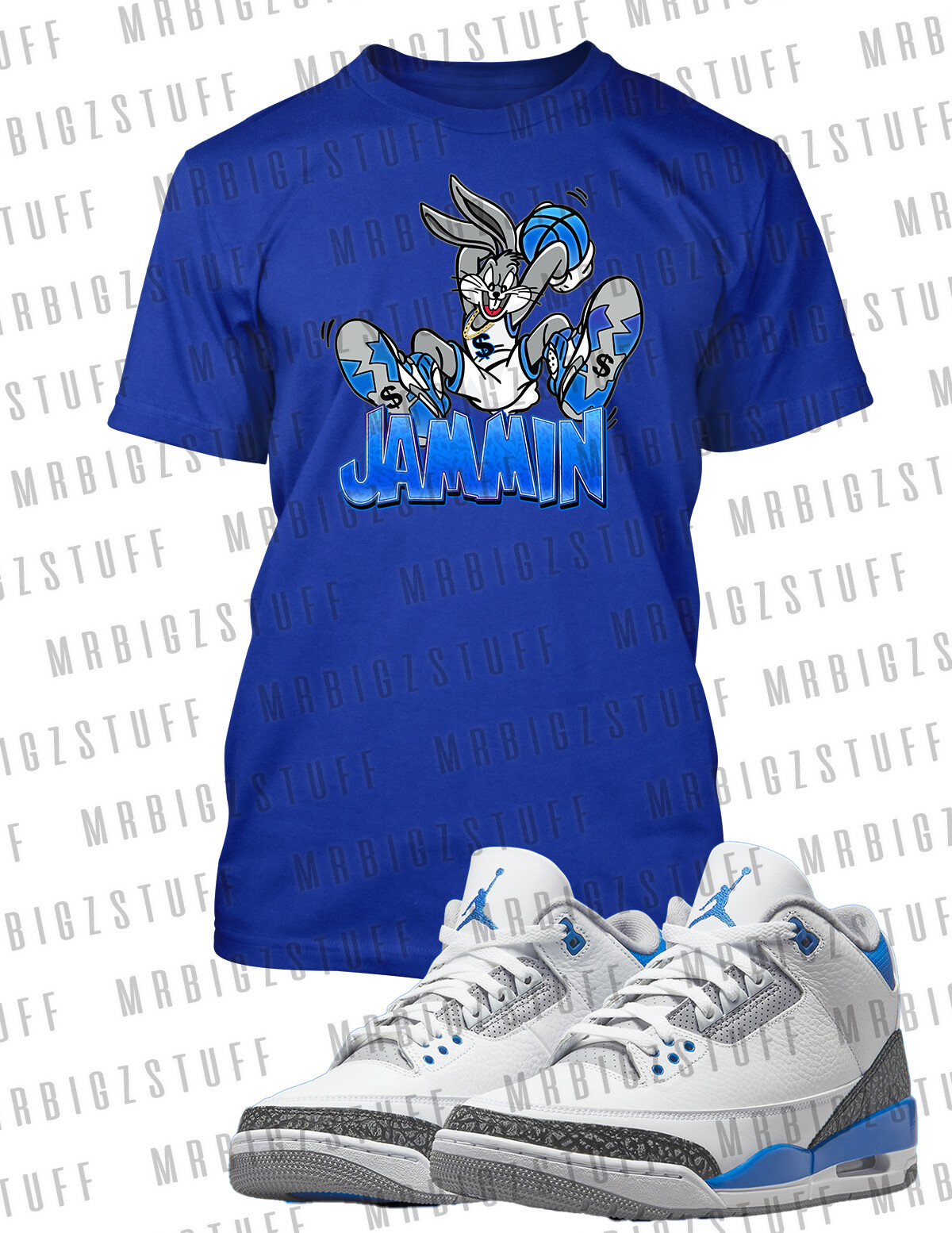 Bunny Jammin Big Tall Sm Graphic Tee to Complement Jordan 11 Legend Blue