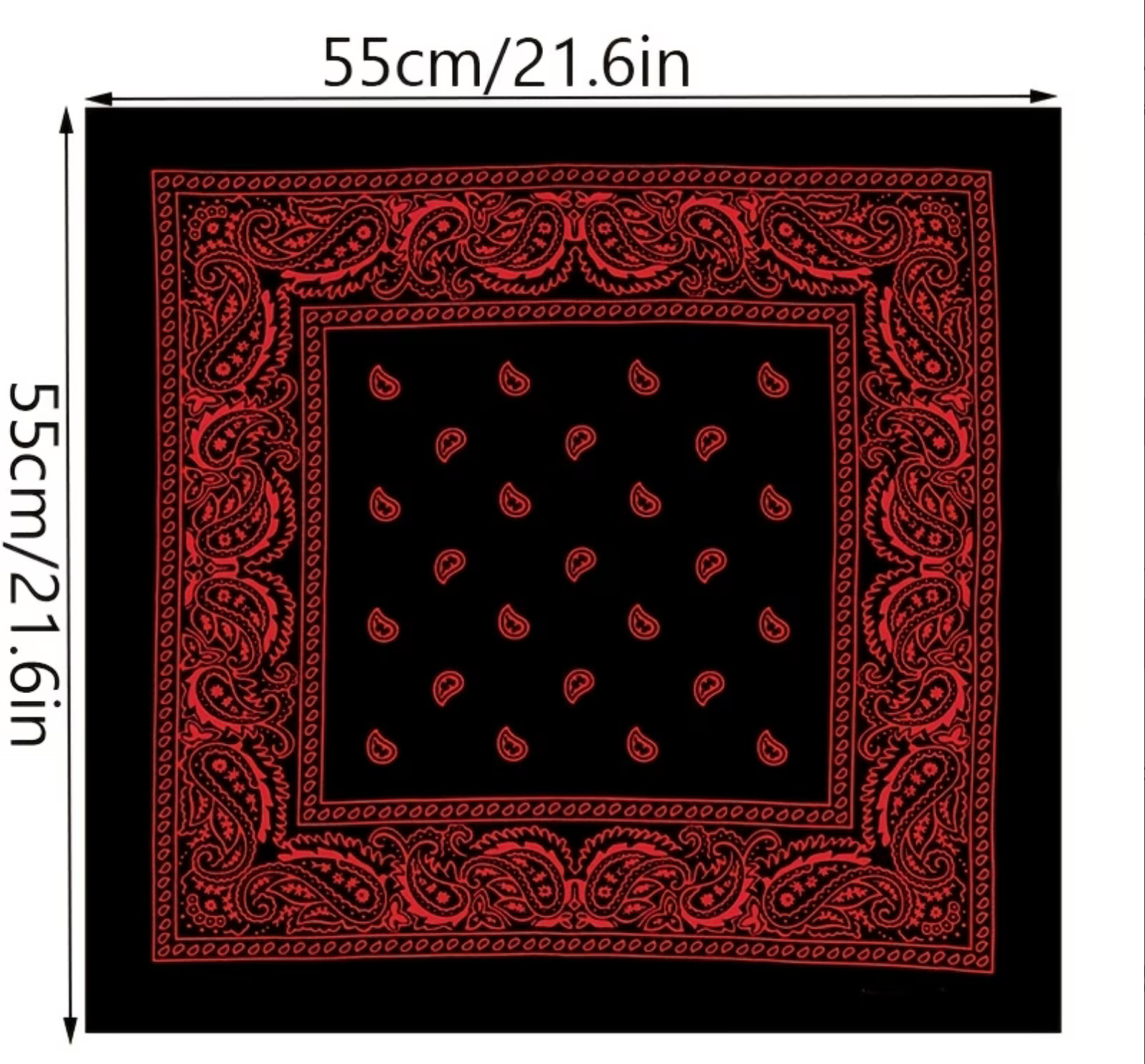 Black Bandana 100% Poly Paisley Print Double-Sided Head Neck Face Mask 21″-22″