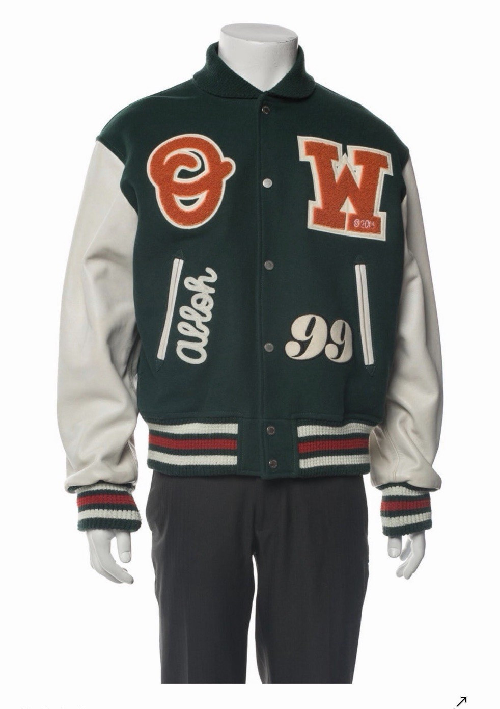 Off-White Men’s Green/White Varsity Jacket Size L Snap Closure Embroidered Logo