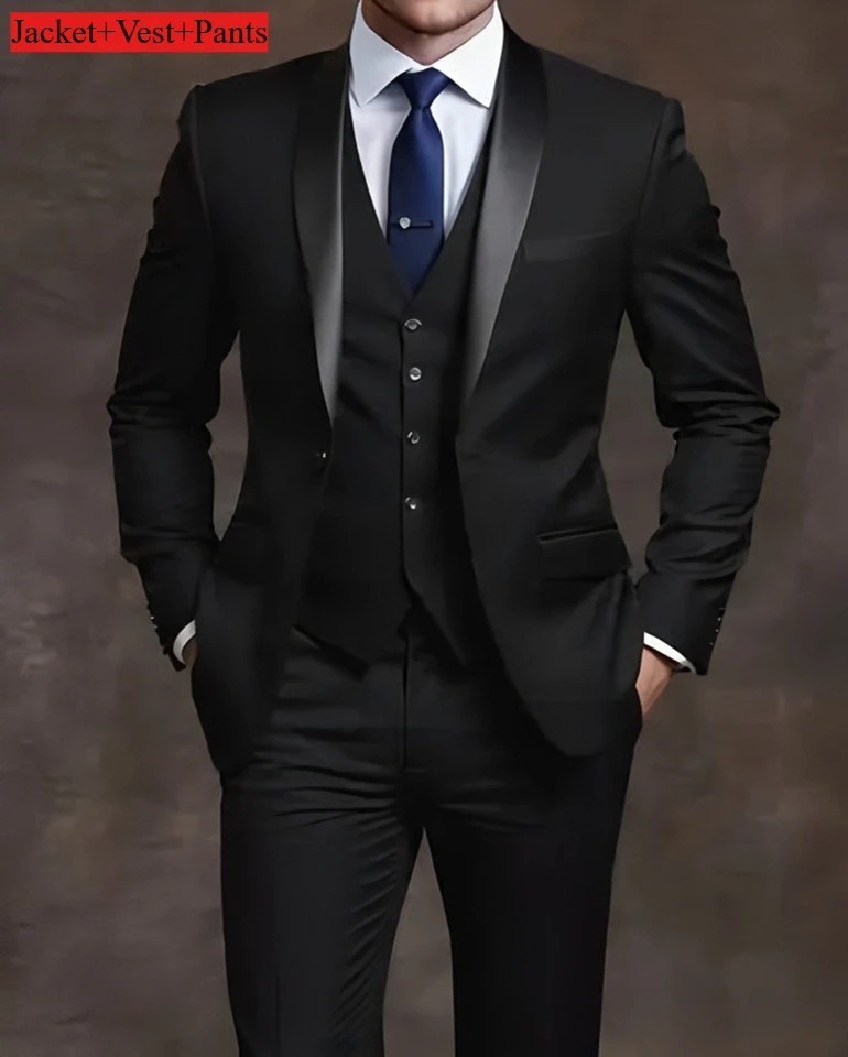 Men’s 3-Piece Slim Fit Suit Set Formal Wedding Business Party Blazer Vest Pant