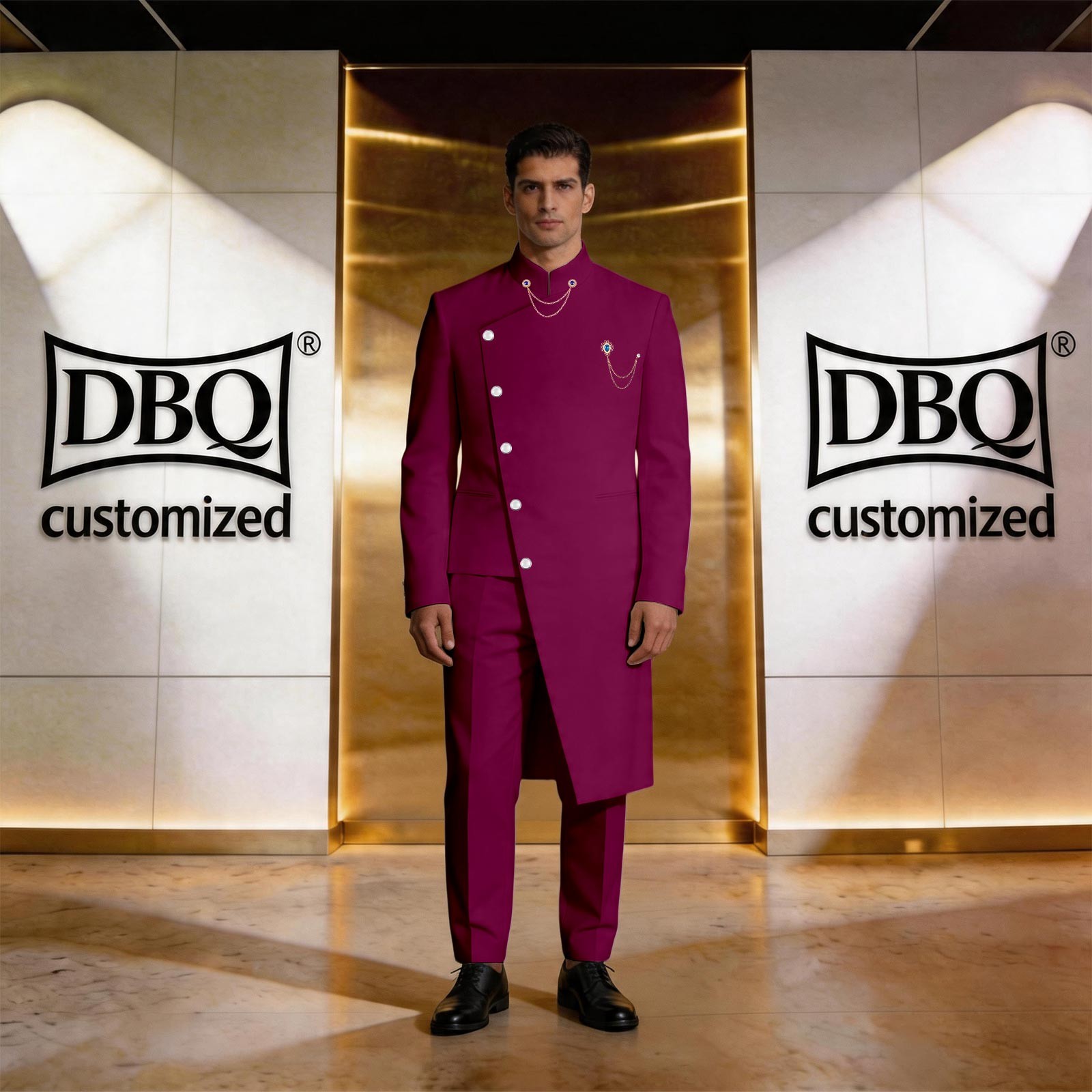 African Men’s Tailor Made Single Breast Long Jacket Pants 2 Pieces Business Set