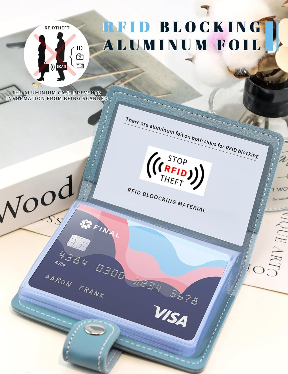Leather Business Card Holder, 26 Card Slots, RFID Blocking Secure Professional C