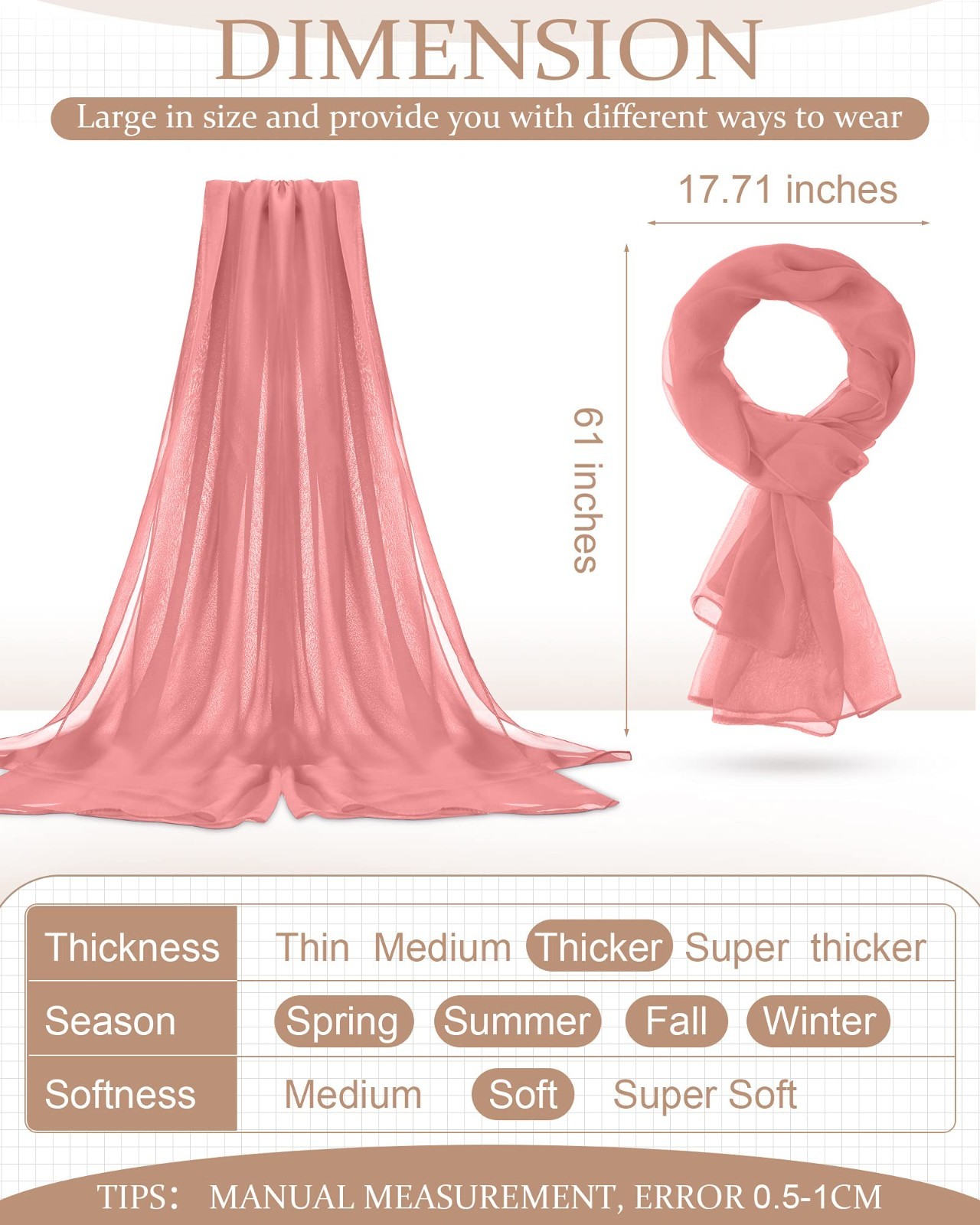 12 Pack Women’s Solid Color Chiffon Scarves – Soft, Lightweight, Breathable 20×6