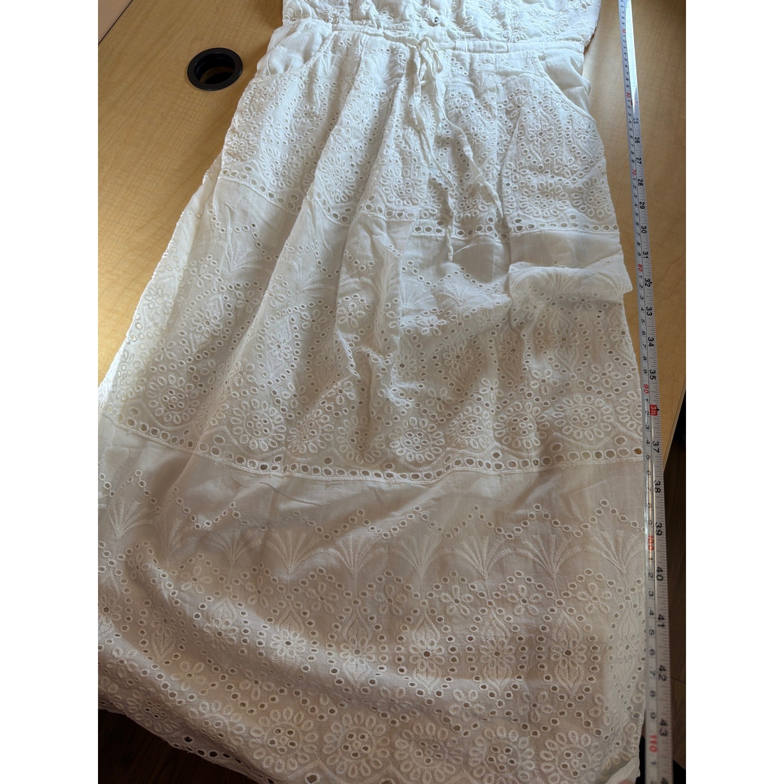Vada Goldman White Eyelet Midi Dress Made in Italy Summer Boho Embroidered L