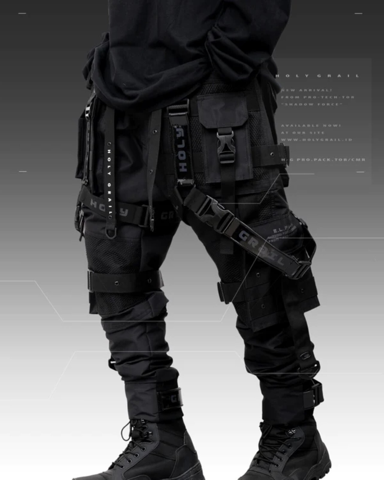 Men’s Black Streetwear Techwear Heavy Cargo Trouser Pants H-G B.L.P-04.V2/BLCK