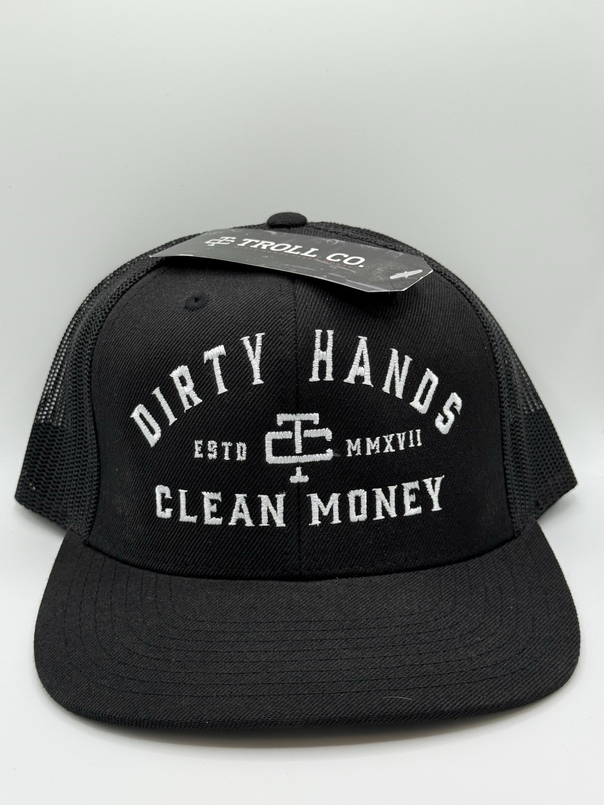 Troll Co. Dirty Hands Clean Money Curved Brim Hat Cap Black Snap Back New