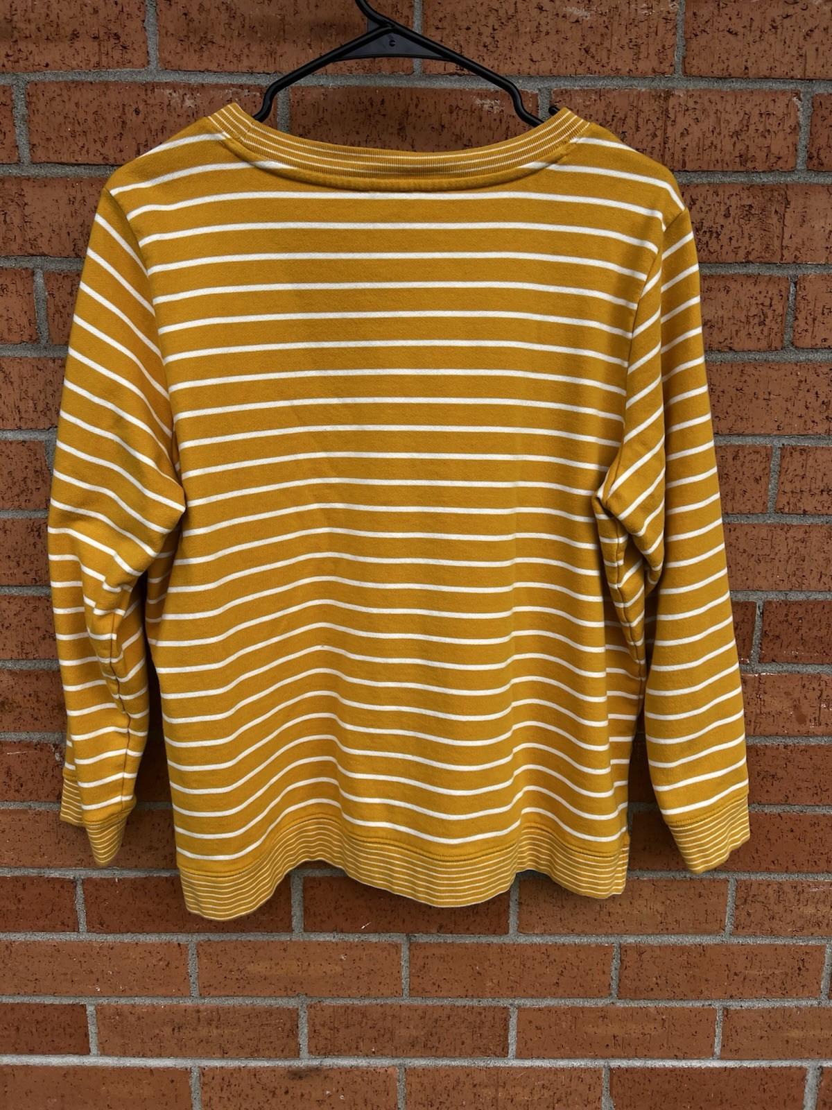 Talbots Petite 1X Yellow/White Striped 100% Cotton Crewneck Knit Sweater