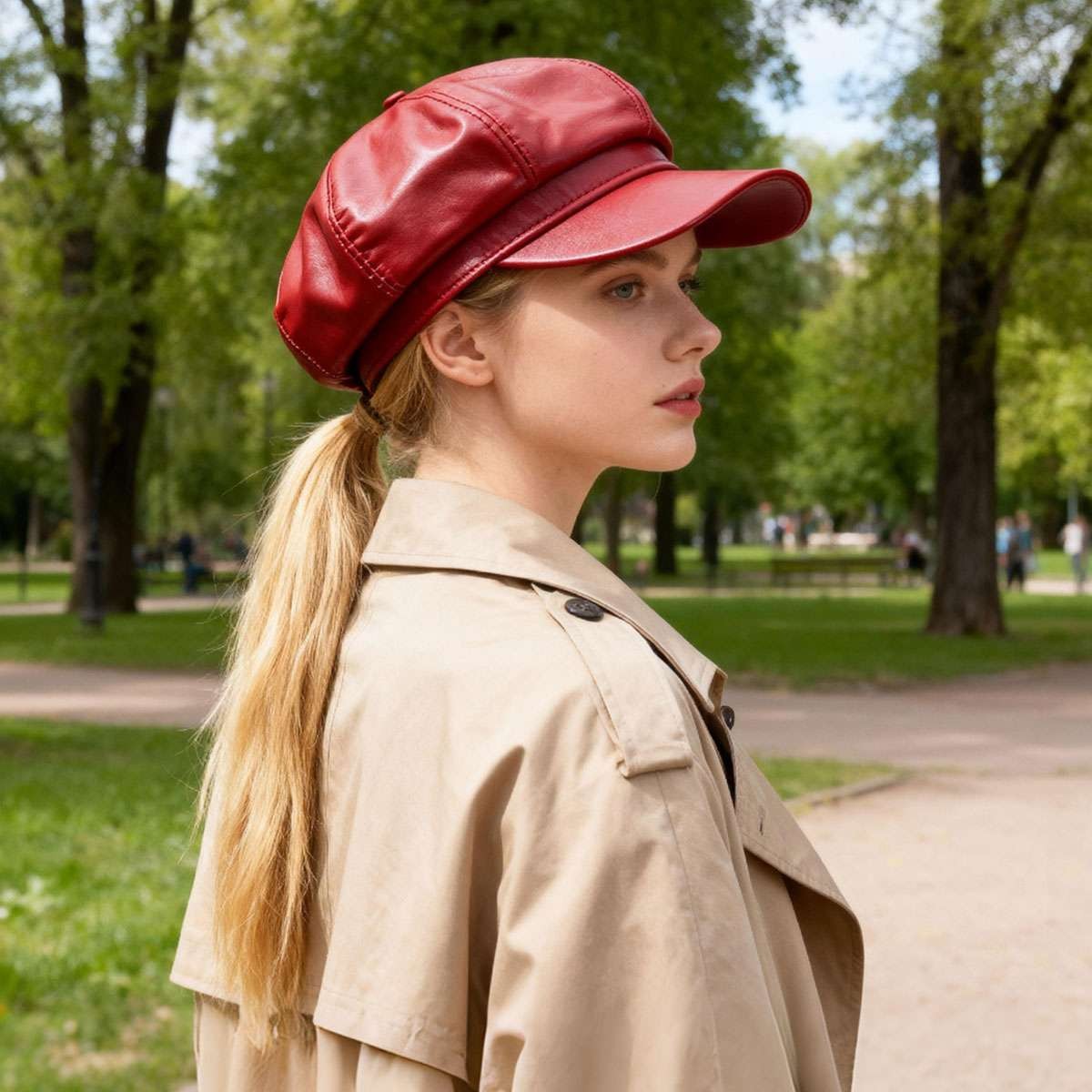Fashion Women Men PU Leather Baker Boy Peaked Cap Newsboy Hat Visor Cap Hats NEW