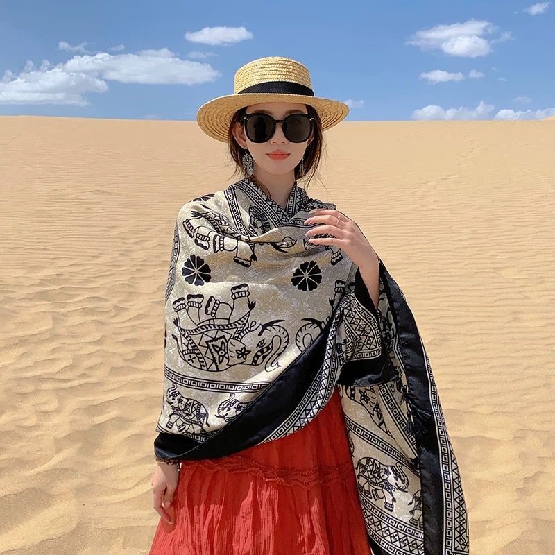 Elephant Print Scarf Shawl Wrap Ethnic Lightweight Cover for Summer Travel Sun
