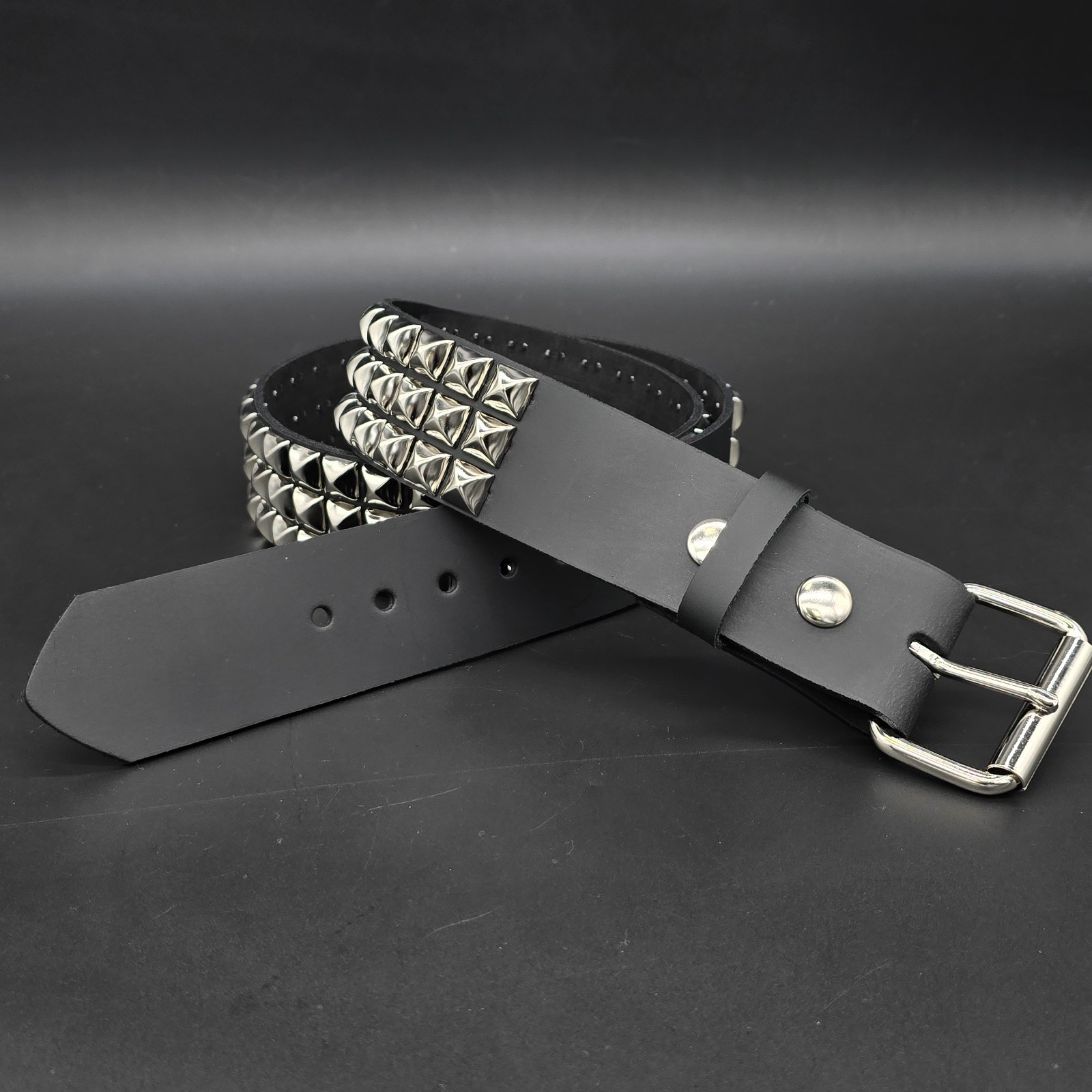 Three Row Pyramid Stud Belt Leather Handmade Studded Belt Punk Goth By Funk Plus