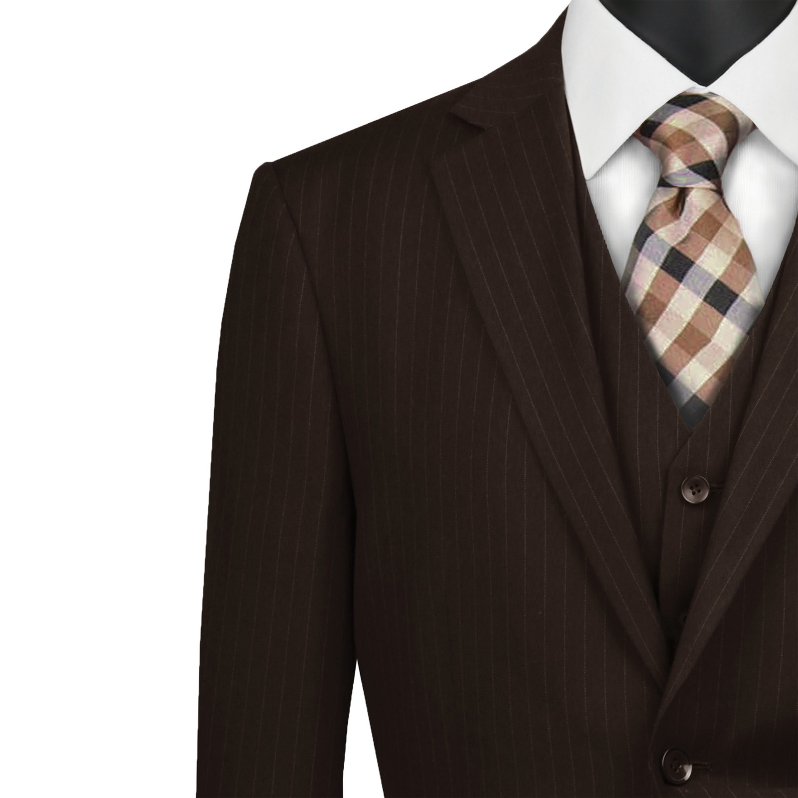 VINCI Men’s Brown Pinstripe 3 Piece 2 Button Classic Fit Suit – NEW