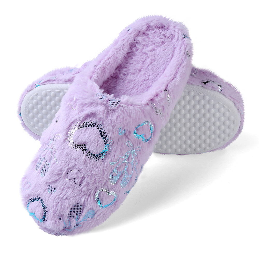 Women Fashion Plush Cozy Soft Warm Slippers Heart Pattern Indoor Bedroom Shoes