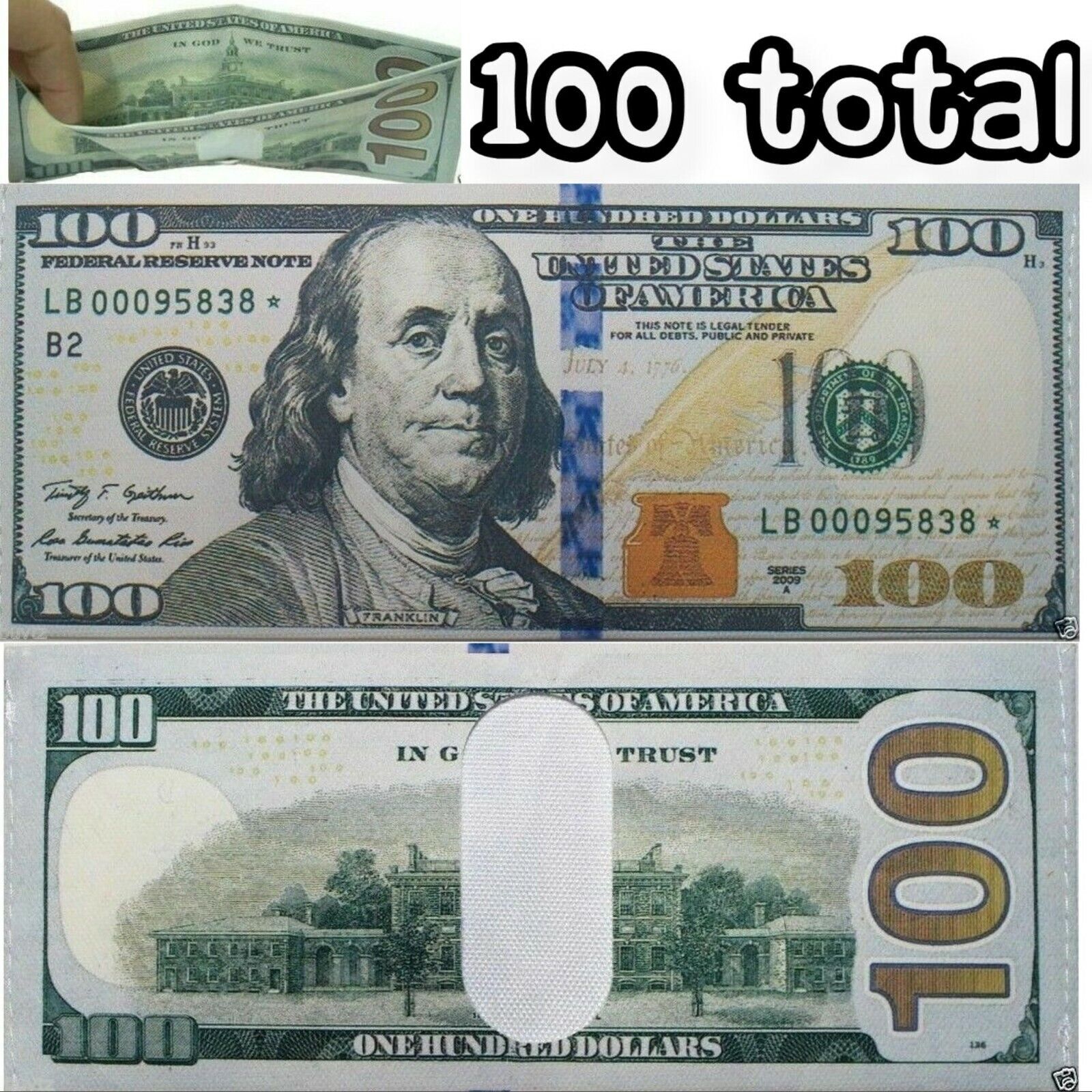 100 Pack – 100 Hundred Dollar Bill Wallets Money Bi-Fold Card Holder – US SELLER