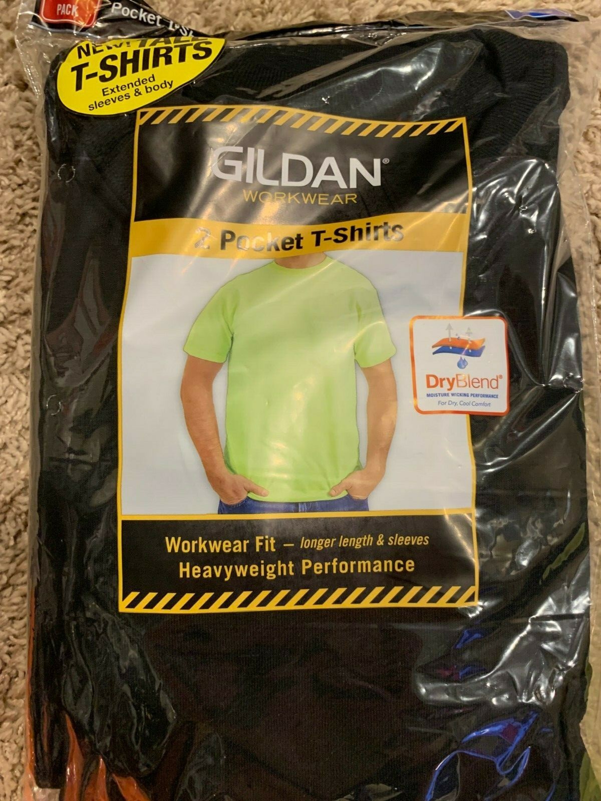 Gildan Men’s T-Shirts DryBlend WorkWear Tall Sizes W/Pocket 2-Pack XLTLT J5-12