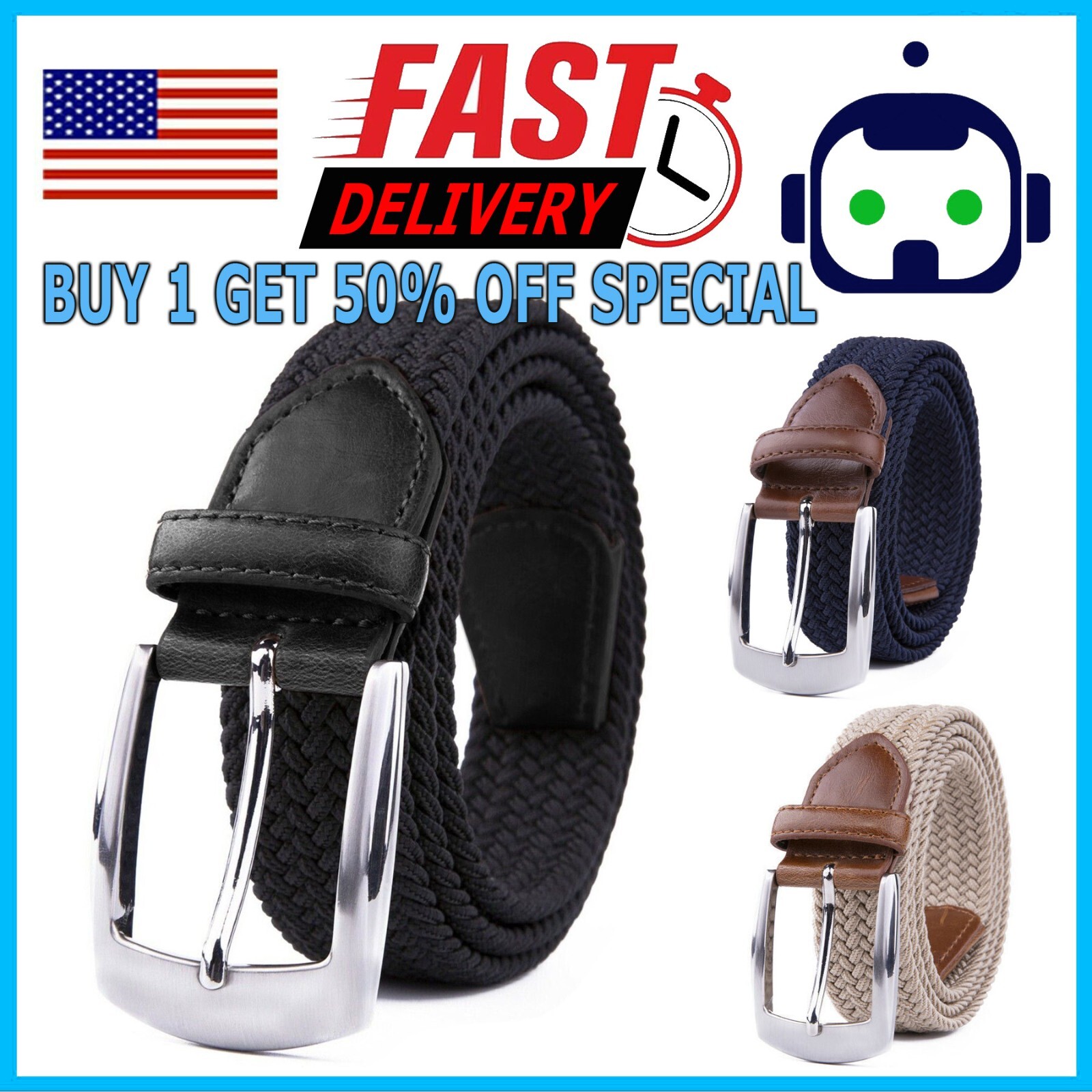Elastic Fabric Braided Belt,Enduring Stretch Woven Belt for Unisex Men/Women/Jun