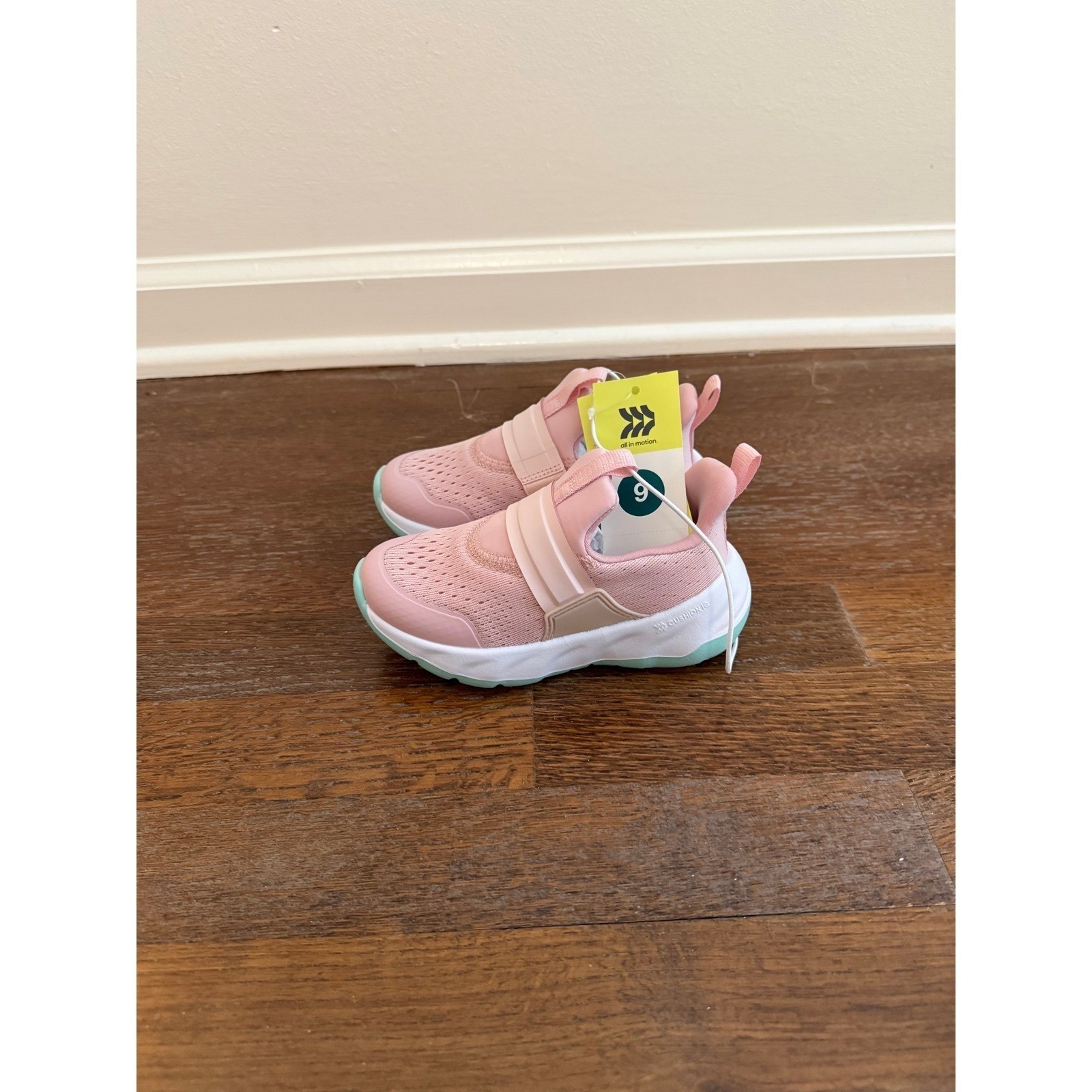 All in Motion Gennie Sneakers Kids Pink Mint Green Slip On Athletic Shoes Size 9