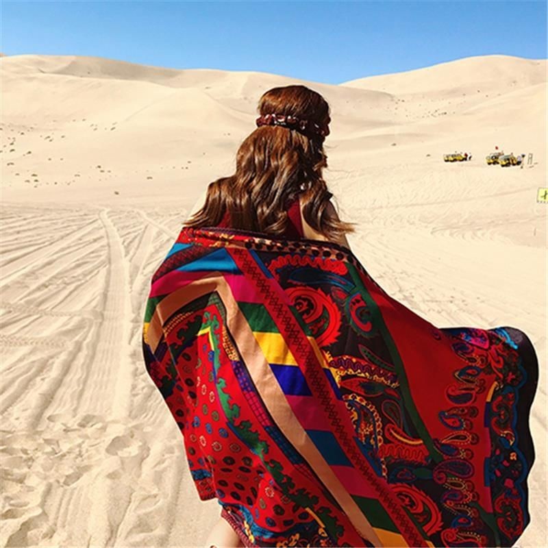 Boho Red Cotton Linen Scarf Shawl Wrap Lightweight Cover for Summer Travel Sun
