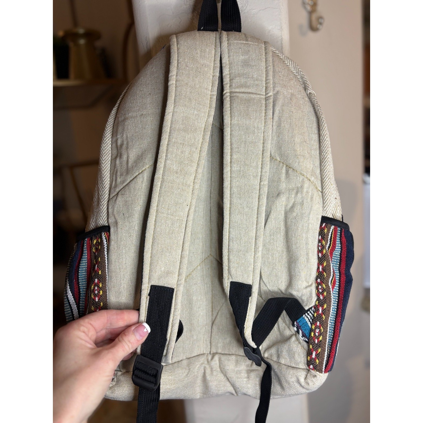handmade multi-colored Himalayan hemp backpack eco – friendly