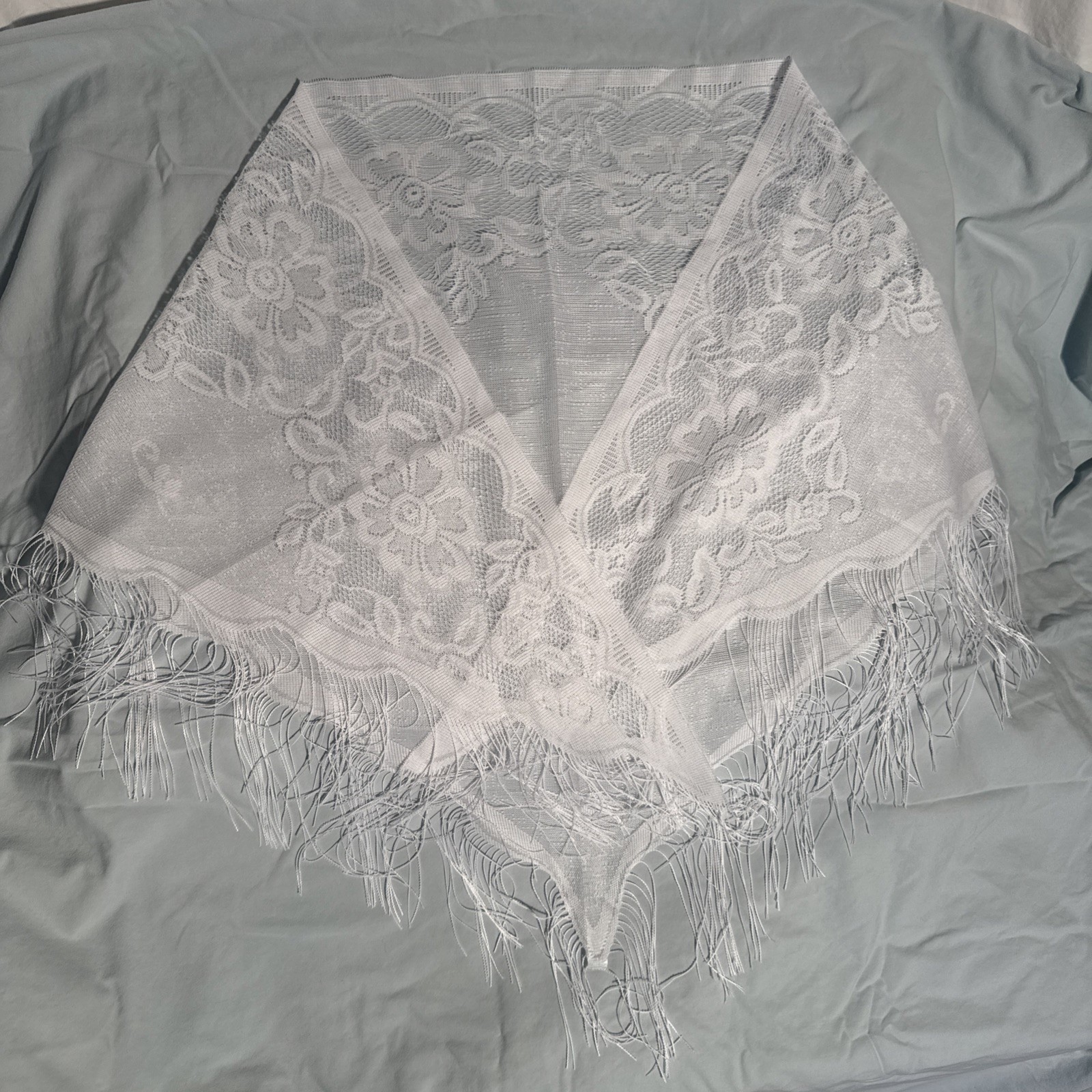 White Triangle Floral Lace Fringed Shawl Wrap Scarf Wedding Bridal Evening NEW