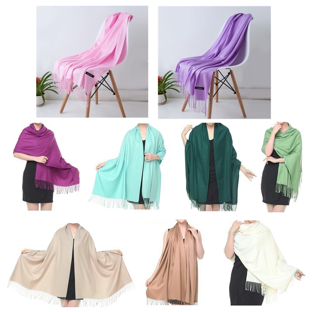 Women Pashmina Wool Feel Silky Classic Solid Wedding Shawl Scarf Stole Wrap