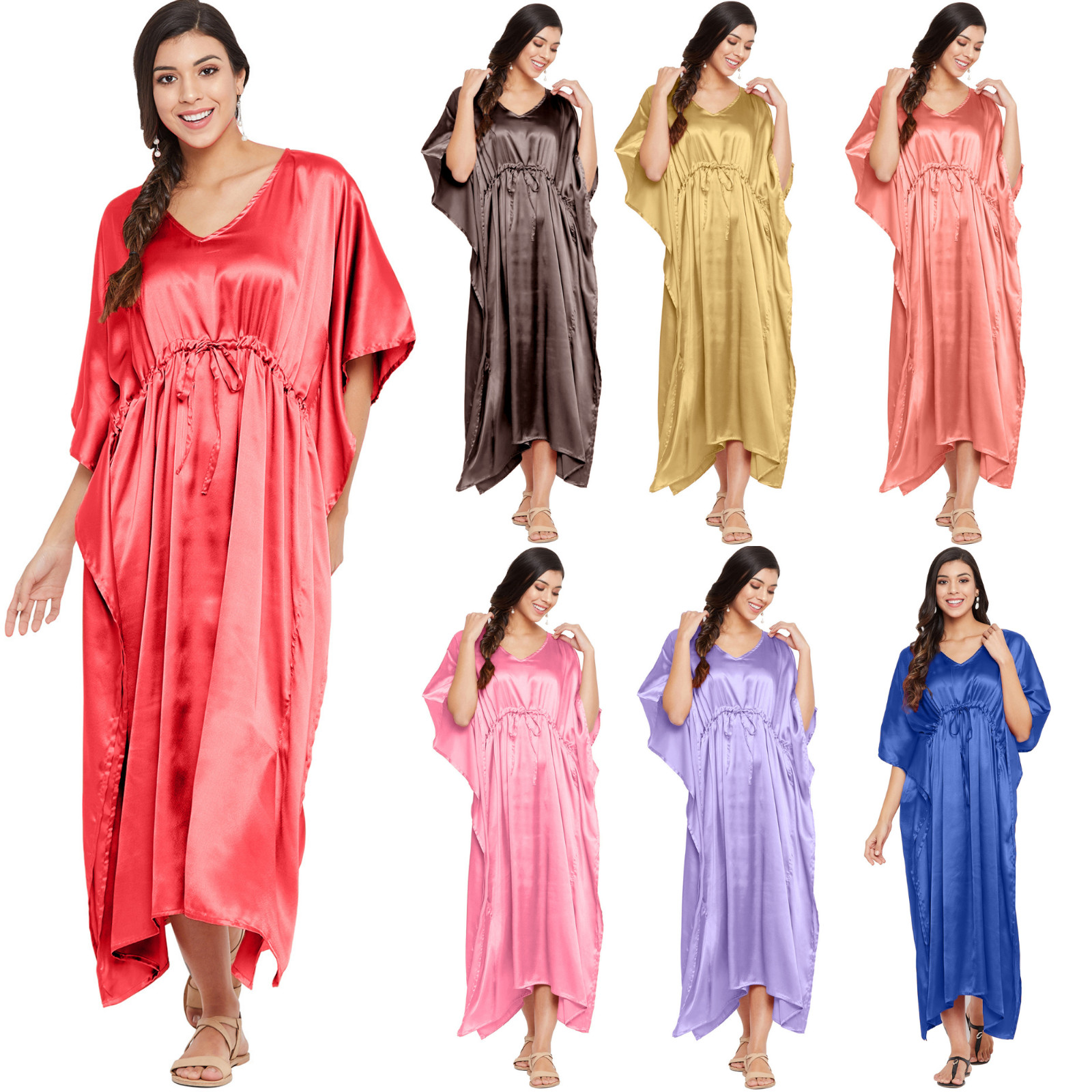 US Women Satin Silk Robe Dress Sleepwear Lingerie Long Nightdress Nightgown Maxi