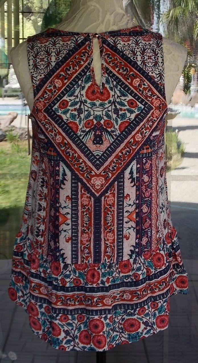 Sleeveless Tunic Blouse Macrame & Ruffle Trim Xhilaration Sz. S 34″ Bust
