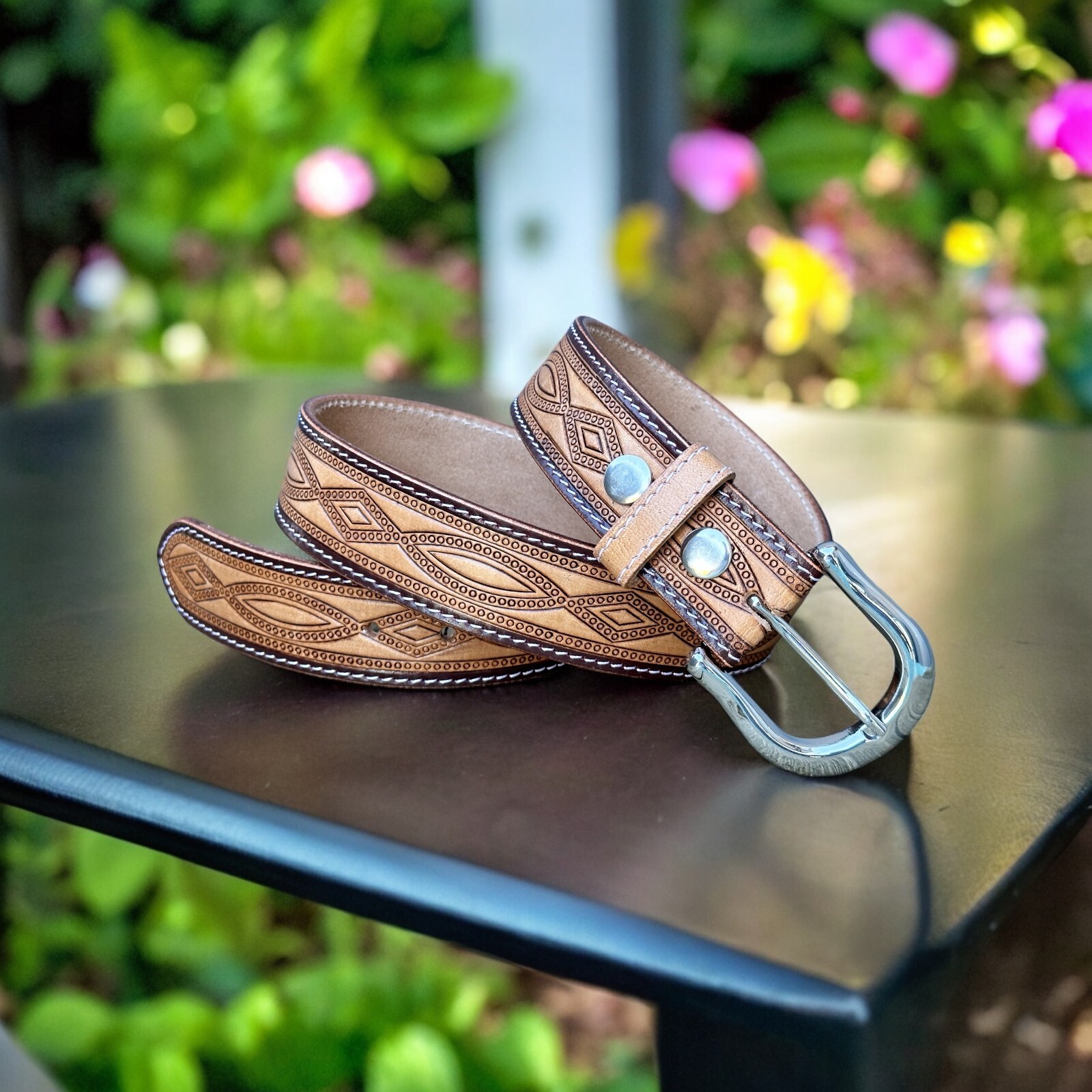 Western Belt Handmade Men’s Full Grain Leather With Buckle Tolled Cowboy Belt
