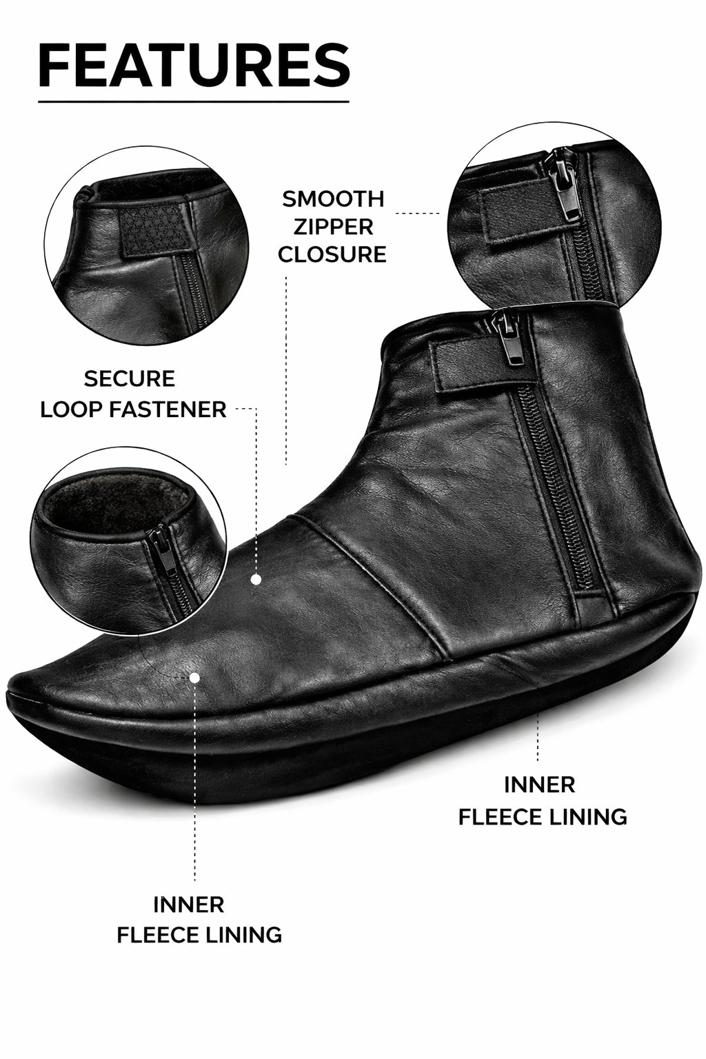 Men’s Women’s Unisex Real Halal Sheep Leather Black Socks Khuf With FleeceLining