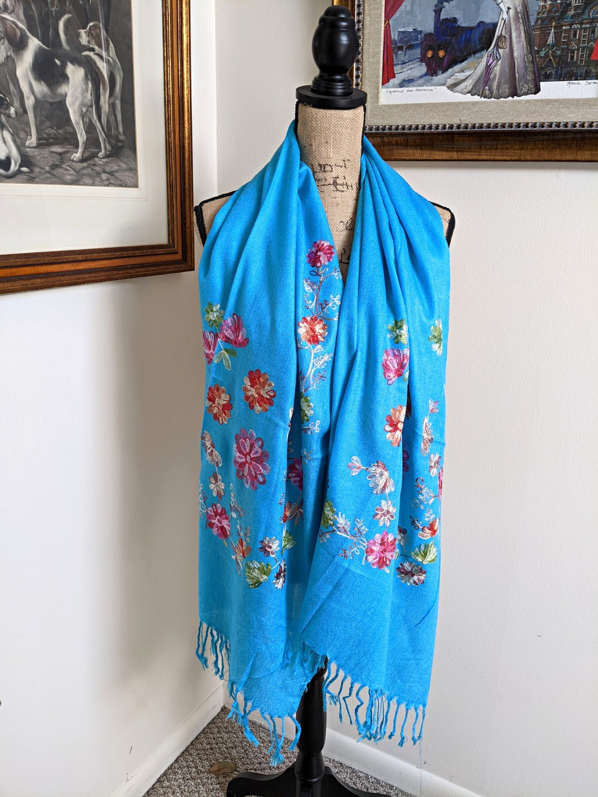 MEXICAN EMBROIDERED SOFT FRINGED SHAWL REBOZO WRAP 72 X 28 – MADE in MEXICO