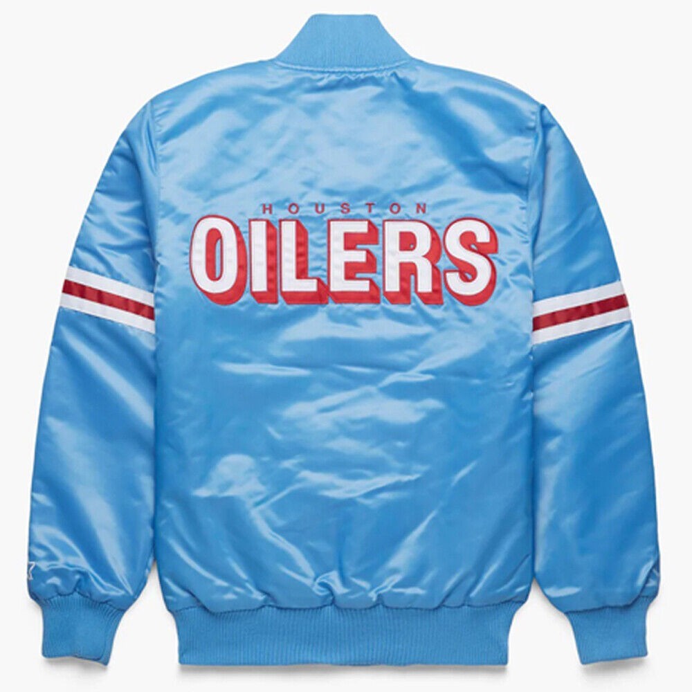 Houston Oilers Sky Blue Satin NFL Varsity Jacket Baseball Jacket All Sizes