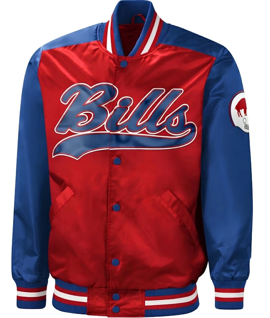 Buffalo Bills Blue Red Satin Letterman Jacket Varsity Jacket All Sizes Available