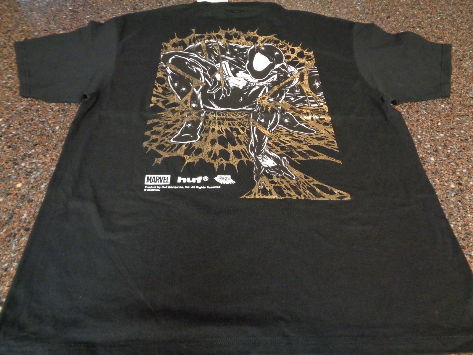 HUF x Marvel Spider-Man Arachknight Black T-Shirt Adult Medium Gold Foil New NWT