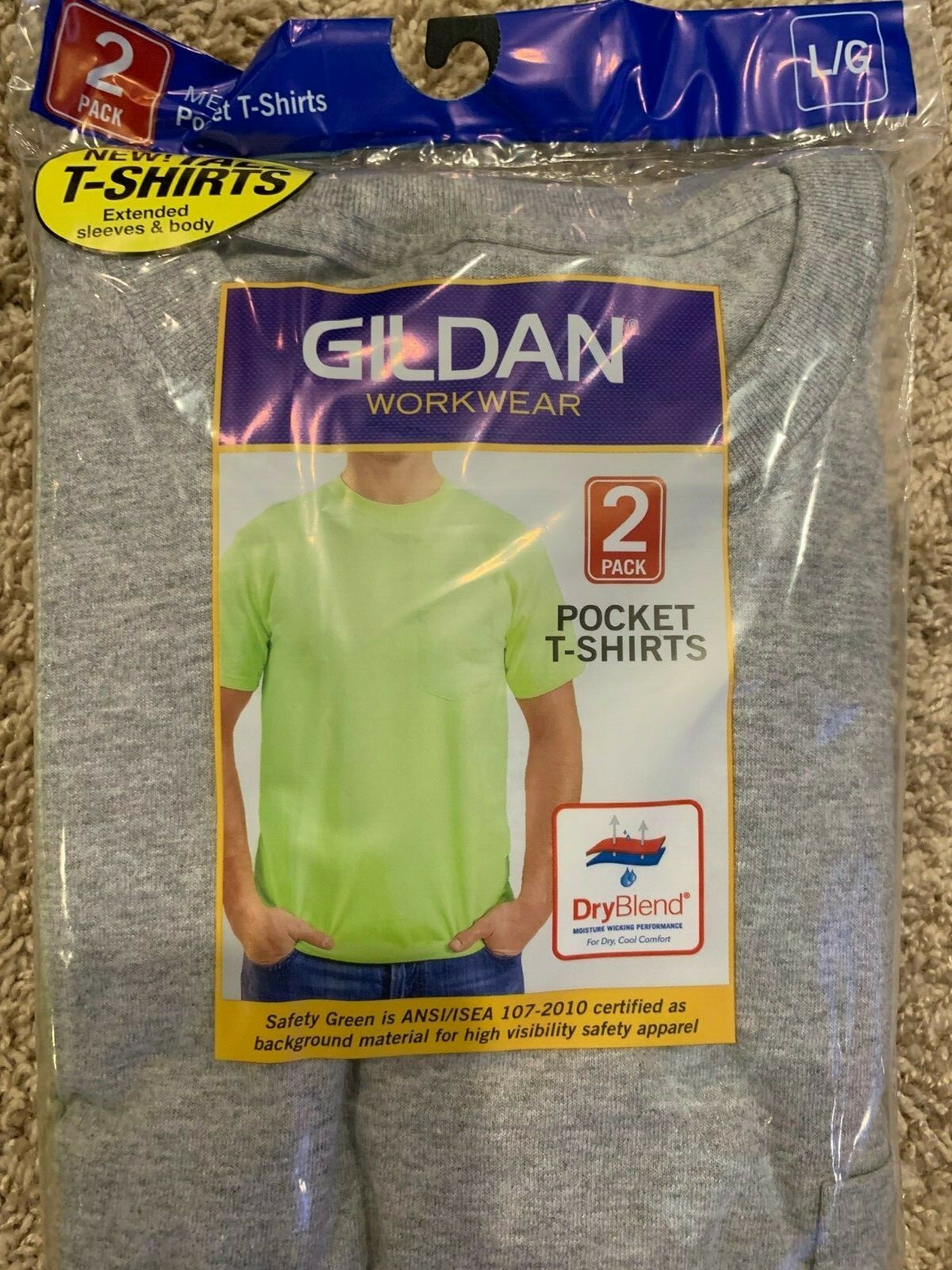 Gildan Men’s T-Shirts DryBlend WorkWear Tall Sizes W/Pocket 2-Pack XLTLT J5-12
