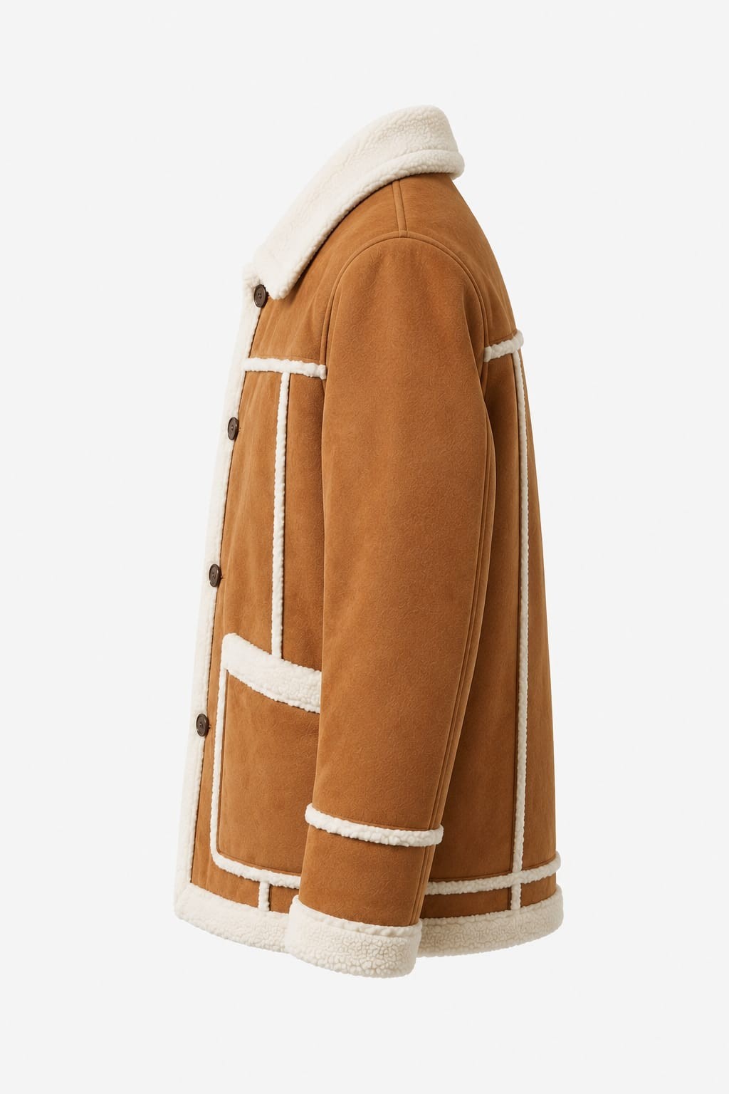 Men’s Vintage Tan/Brown Aviator Shearling Jacket Faux Suede Fleece Lined Coat