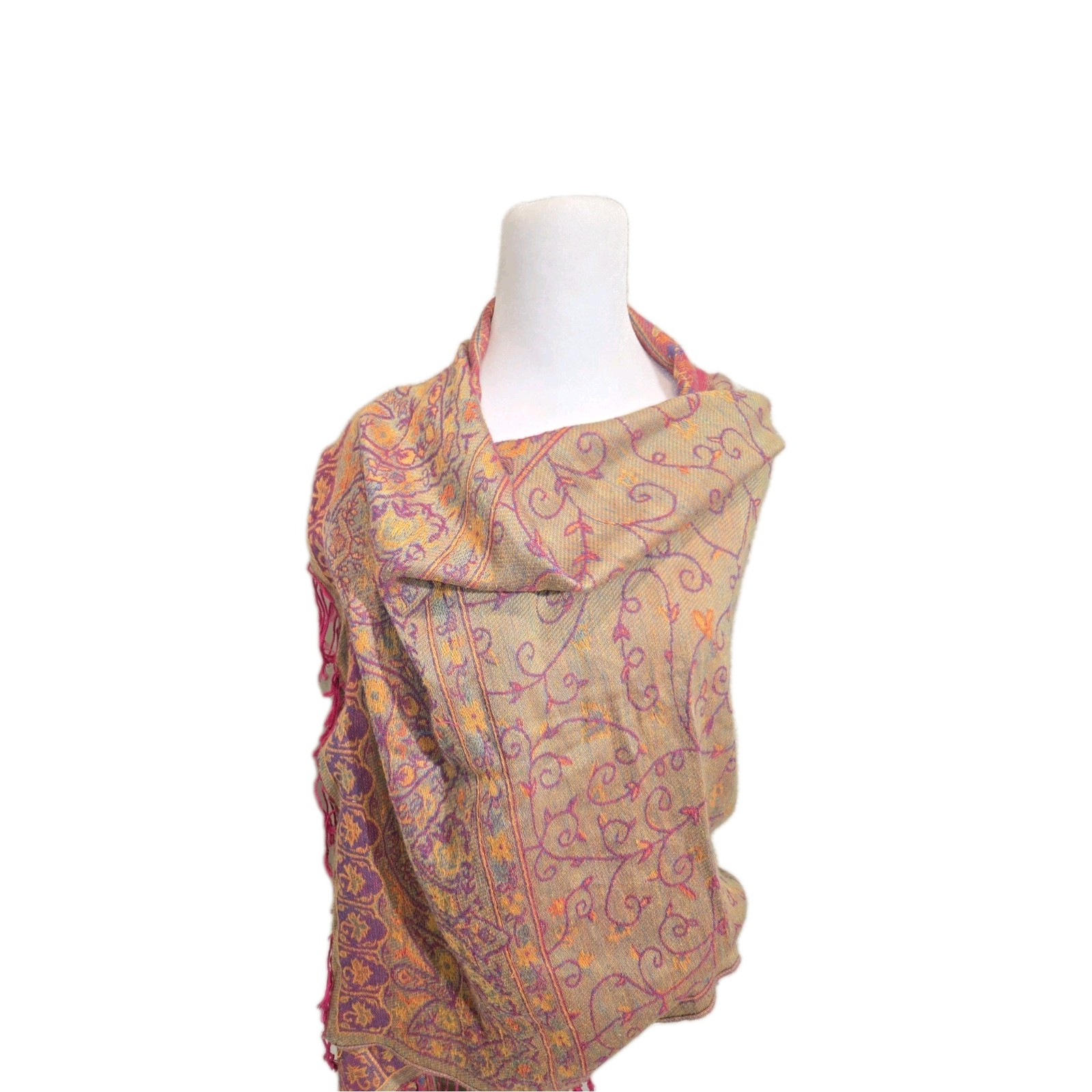 Pashmina 55 Silk 45 Shawl Scarf 28 X 60 Paisley Pattern Boho Hippy