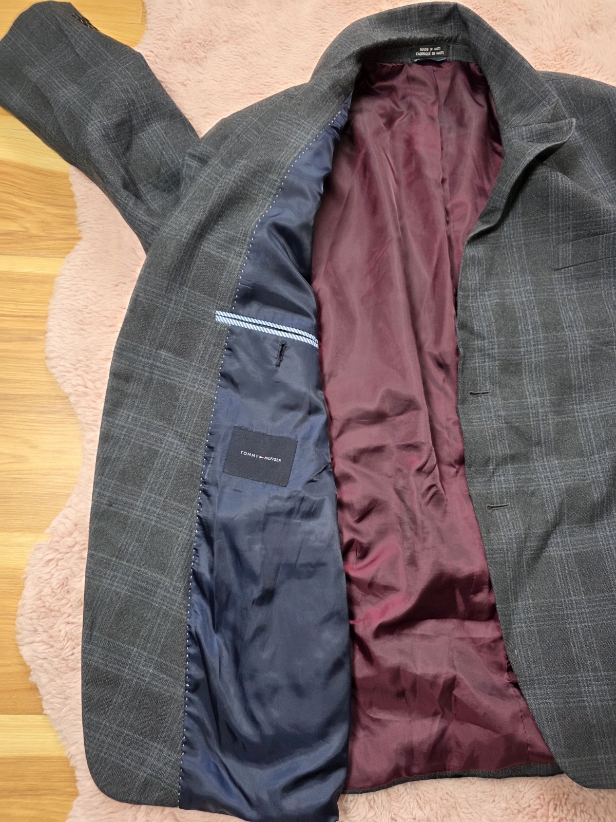 Tommy Hilfiger Men’s Gray Plaid Blazer 48R 3-Button Single-Breasted