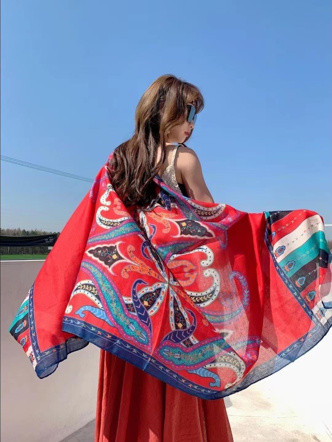 Boho Ethnic Scarf Shawl Wrap Long Lightweight Cover Up for Beach Sun Travel
